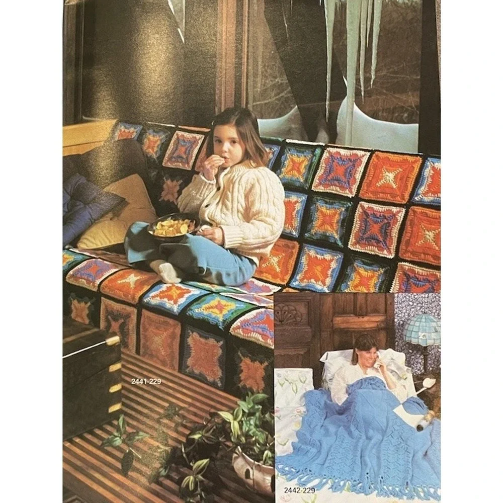 Bernat Afghans in Wonderland Pattern Book No 229 Vintage 70s Crochet Knit MCM